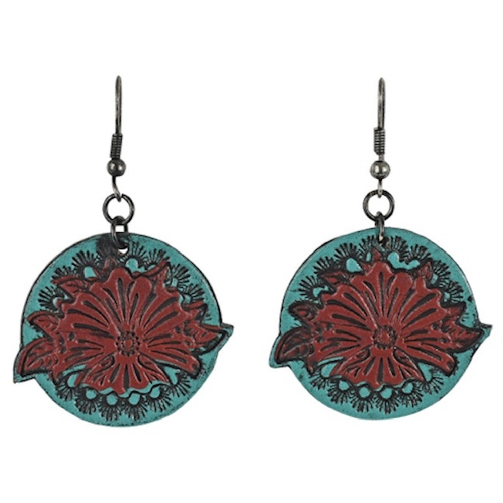 Justin Boots Teal and Red Floral Earrings
